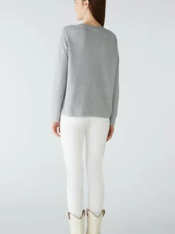 Oui Pullover & Strickjacken<Damen Pullover hellgrau uni