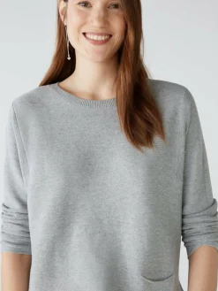 Oui Pullover & Strickjacken<Damen Pullover hellgrau uni