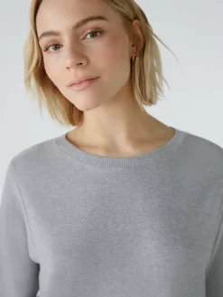 Oui Pullover & Strickjacken<Damen Pullover hellgrau uni