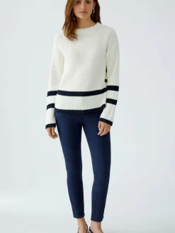 Oui Pullover & Strickjacken<Damen Pullover weiß blau gestreift