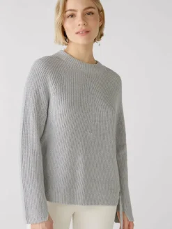 Oui Pullover & Strickjacken<Damen Pullover hellgrau uni