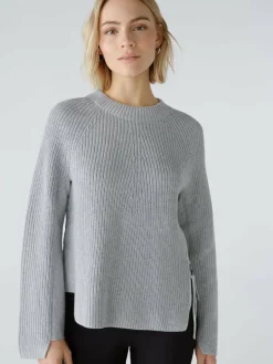 Oui Pullover & Strickjacken<Damen Pullover hellgrau uni