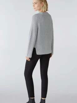 Oui Pullover & Strickjacken<Damen Pullover hellgrau uni