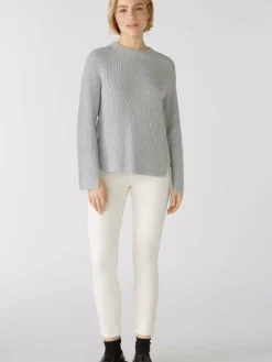 Oui Pullover & Strickjacken<Damen Pullover hellgrau uni