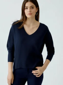 Oui Pullover & Strickjacken<Damen Pullover blau uni