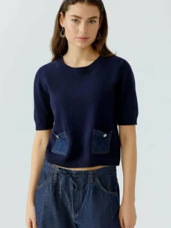 Oui Pullover & Strickjacken<Damen Pullover blau uni