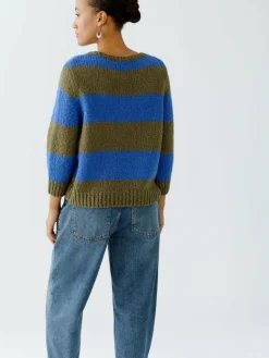 Oui Pullover & Strickjacken<Damen Pullover khaki blau gestreift