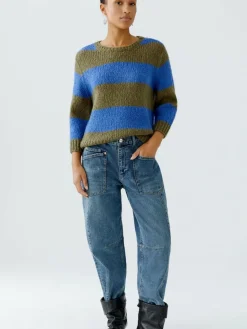 Oui Pullover & Strickjacken<Damen Pullover khaki blau gestreift