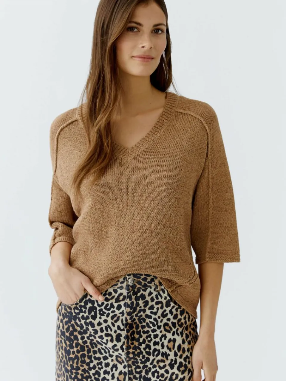 Oui Pullover & Strickjacken<Damen Pullover camel uni