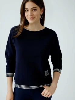Oui Pullover & Strickjacken<Damen Pullover blau weiß uni