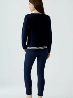Oui Pullover & Strickjacken<Damen Pullover blau weiß uni