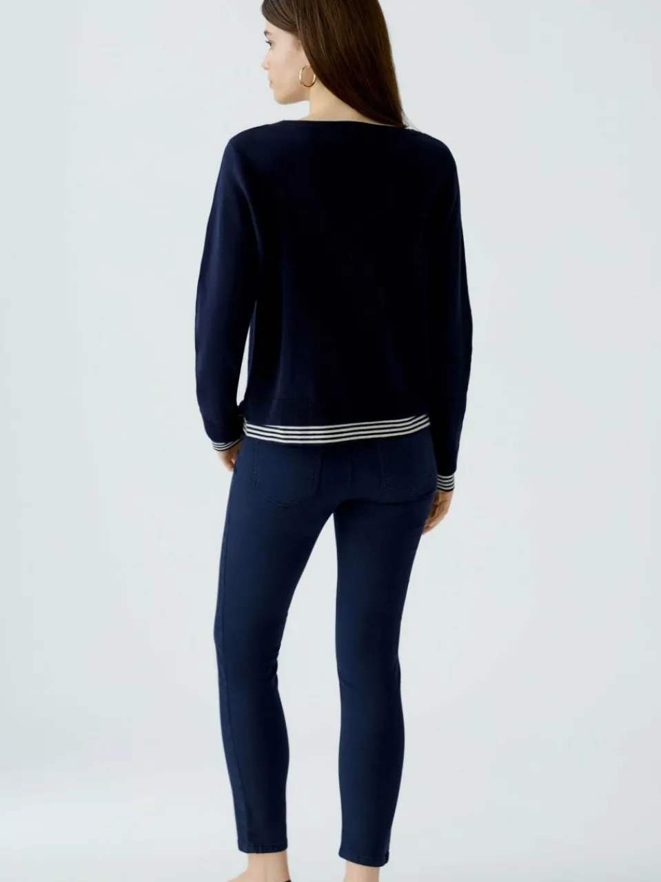 Oui Pullover & Strickjacken<Damen Pullover blau weiß uni