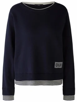 Oui Pullover & Strickjacken<Damen Pullover blau weiß uni
