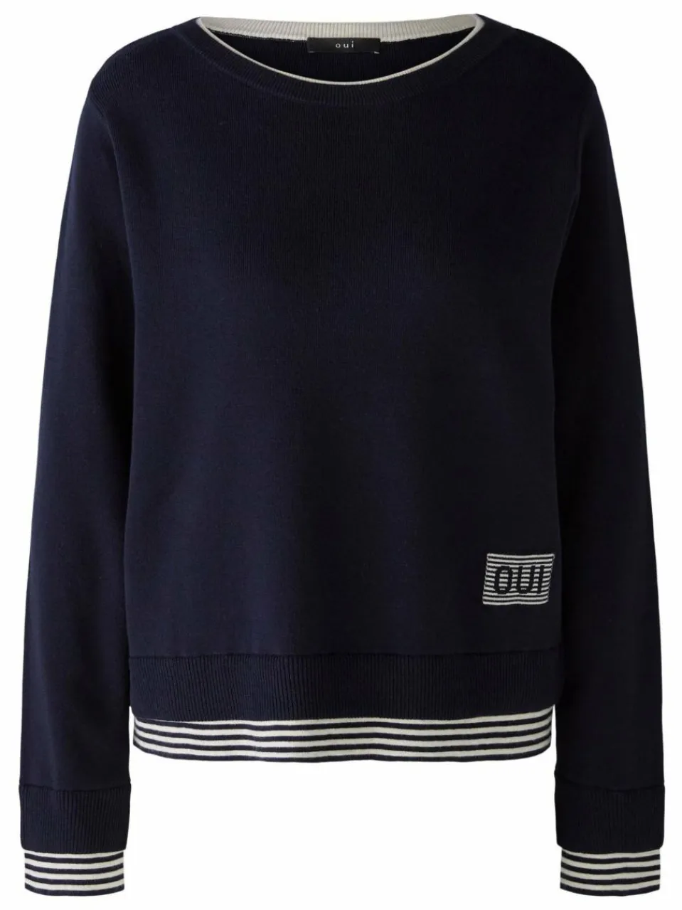 Oui Pullover & Strickjacken<Damen Pullover blau weiß uni