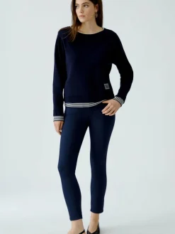 Oui Pullover & Strickjacken<Damen Pullover blau weiß uni