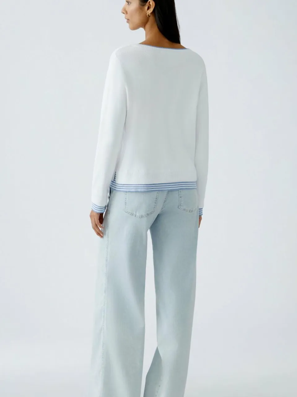 Oui Pullover & Strickjacken<Damen Pullover weiß blau uni