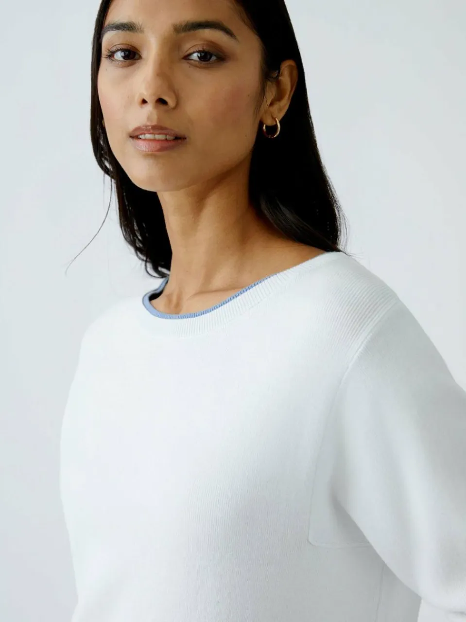 Oui Pullover & Strickjacken<Damen Pullover weiß blau uni