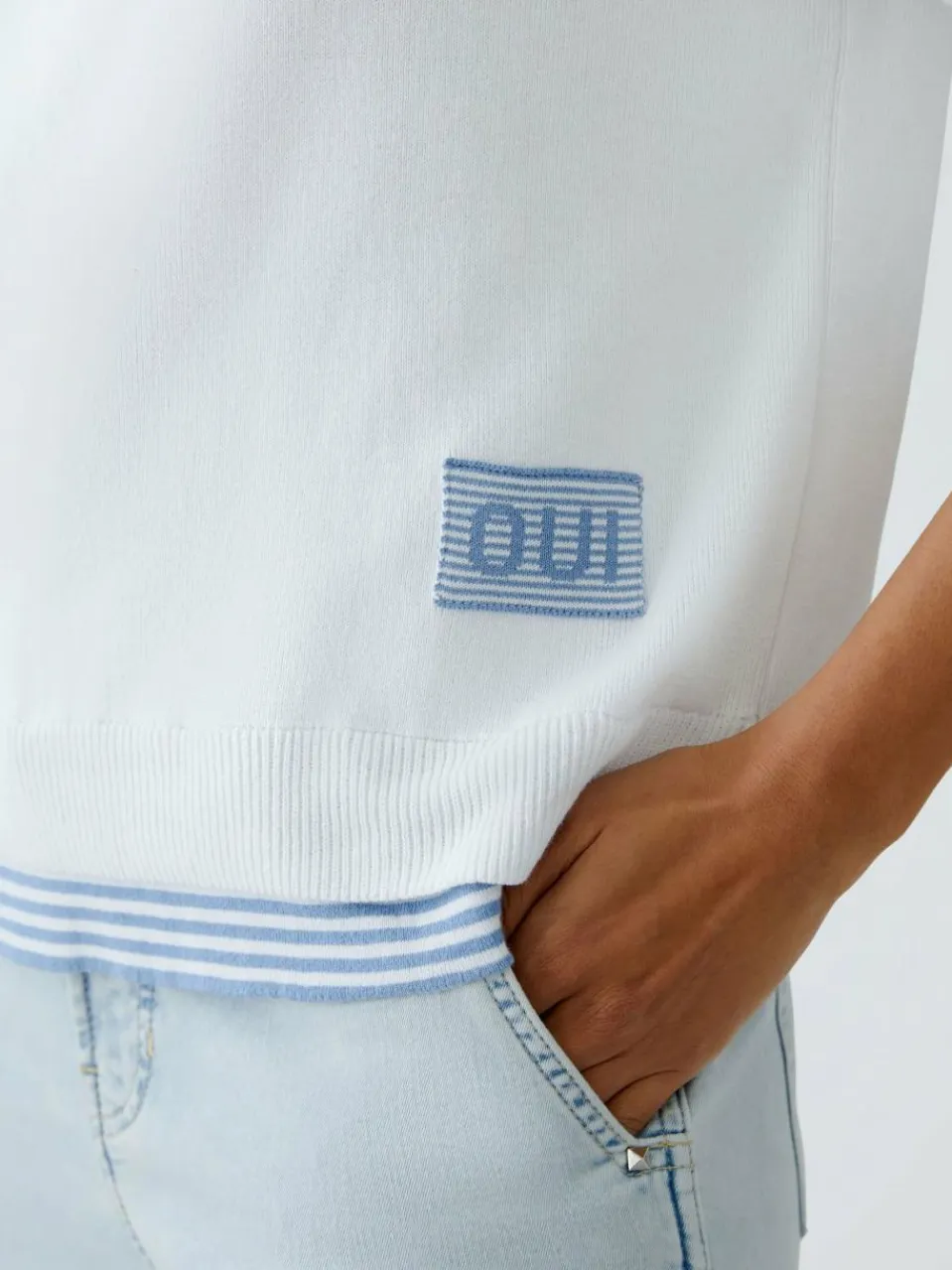 Oui Pullover & Strickjacken<Damen Pullover weiß blau uni