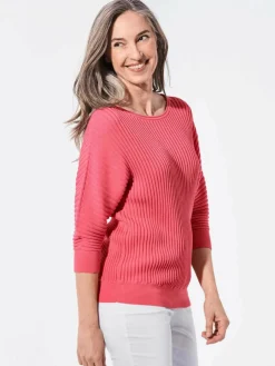 Damen Goldner Pullover & Strickjacken>Damen Pullover - Baumwollmix mit Fledermausärmeln und Rippstruktur