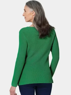 Goldner Pullover & Strickjacken<Damen Pullover - Figurschmeichelnder Pullover aus reiner Baumwolle grün uni
