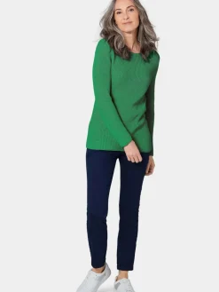 Goldner Pullover & Strickjacken<Damen Pullover - Figurschmeichelnder Pullover aus reiner Baumwolle grün uni