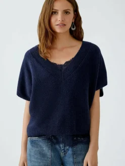 Oui Pullover & Strickjacken<Damen Pullunder blau uni