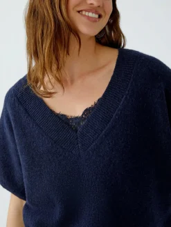 Oui Pullover & Strickjacken<Damen Pullunder blau uni