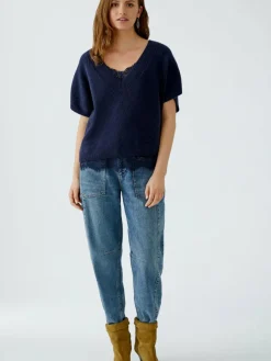 Oui Pullover & Strickjacken<Damen Pullunder blau uni