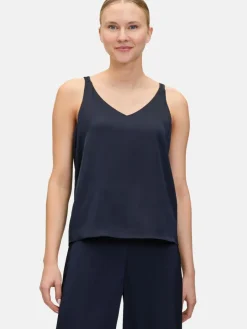 Vera Mont Blusen<Damen Satin-Bluse marine blau uni