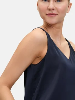 Vera Mont Blusen<Damen Satin-Bluse marine blau uni