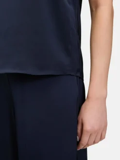 Vera Mont Blusen<Damen Satin-Bluse marine blau uni