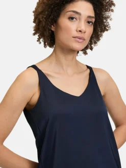 Vera Mont Blusen<Damen Satin-Bluse marine blau uni