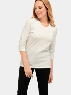 Goldner Shirts & Tops<Damen Shirt - Geschmücktes Rundhalsshirt aus Pima-Baumwolle weiß uni