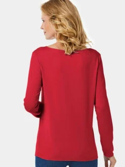 Damen Goldner Sweatshirts & Sweatjacken>Damen Shirt - Kombistarkes Langarmshirt mit tonaler Zierkante