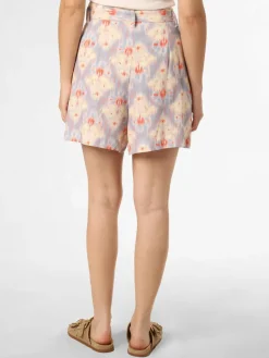 IPURI Hosen<Damen Shorts mit Leinen-Anteil hellblau koralle gemustert