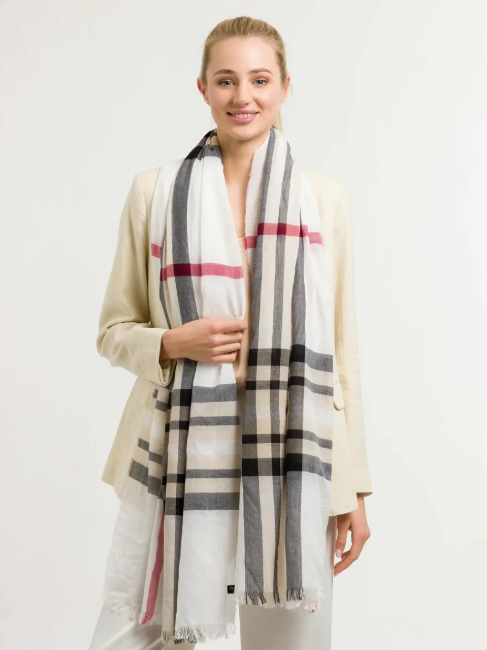 Fraas Schals & Tücher<Damen Stola weiß kariert