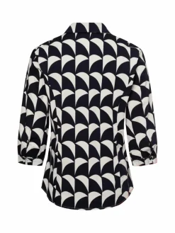 More & More Blusen<Damen Stretchbluse marine weiß gemustert