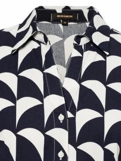 More & More Blusen<Damen Stretchbluse marine weiß gemustert