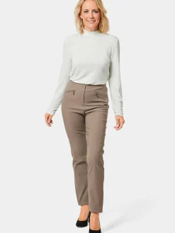 Goldner Hosen<Damen Stretchhose LOUISA - Wärmende Schlupfhose LOUISA in knitterarmer Ware braun uni