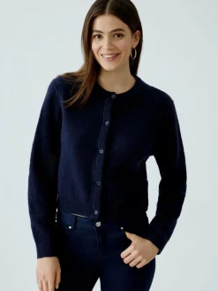 Oui Pullover & Strickjacken<Damen Strickjacke blau uni