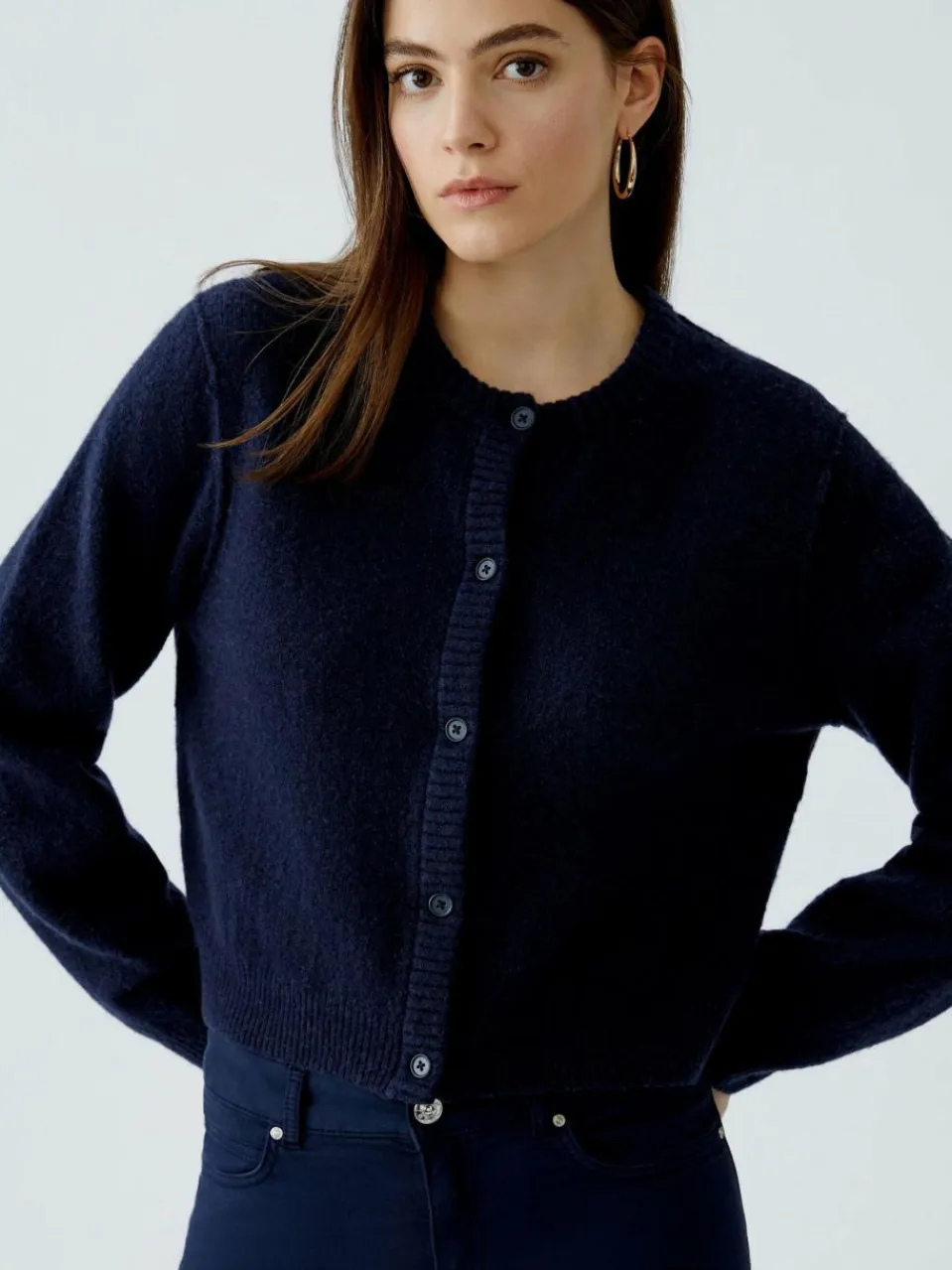 Oui Pullover & Strickjacken<Damen Strickjacke blau uni