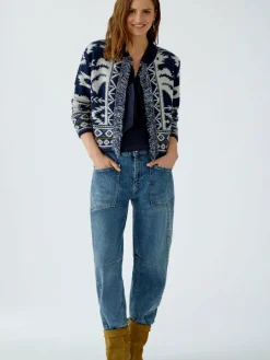 Oui Pullover & Strickjacken<Damen Strickjacke blau weiß uni