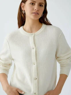 Oui Pullover & Strickjacken<Damen Strickjacke weiß uni