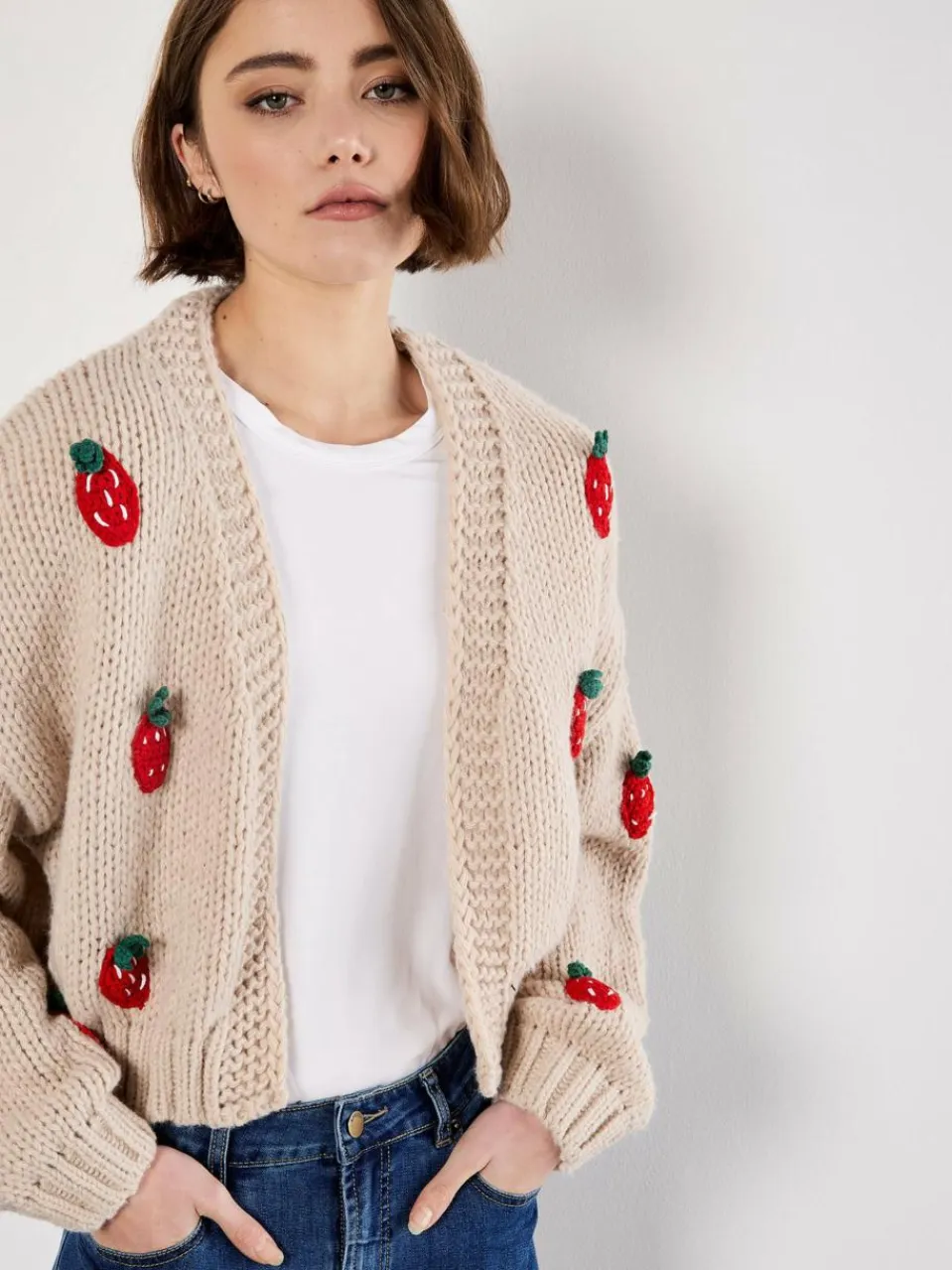 Apricot Pullover & Strickjacken<Damen Strickjacke beige uni