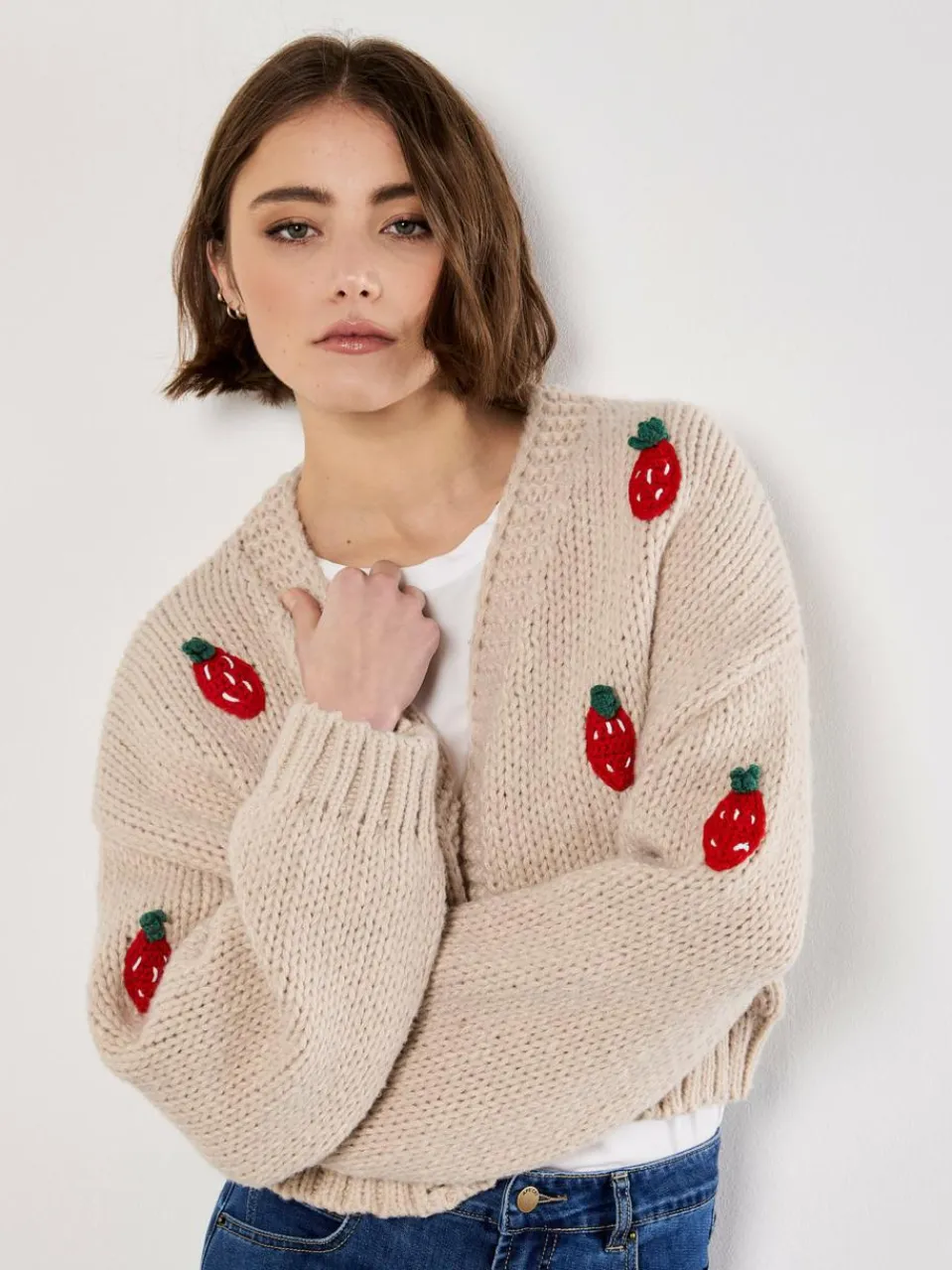 Apricot Pullover & Strickjacken<Damen Strickjacke beige uni