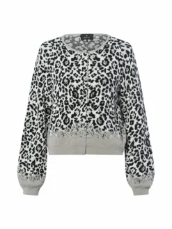 Monari Pullover & Strickjacken<Damen Strickjacke ecru schwarz gemustert