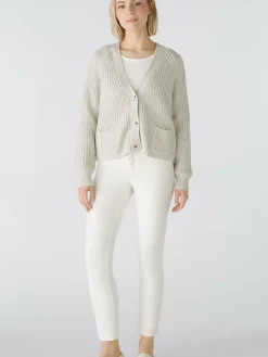 Oui Pullover & Strickjacken<Damen Strickjacke beige weiß uni