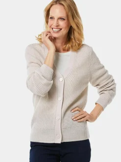 Goldner Pullover & Strickjacken<Damen Strickjacke - Pflegeleichte Strickjacke in hochwertiger Rippenstruktur beige uni