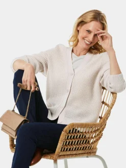 Goldner Pullover & Strickjacken<Damen Strickjacke - Pflegeleichte Strickjacke in hochwertiger Rippenstruktur beige uni