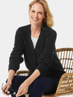 Goldner Pullover & Strickjacken<Damen Strickjacke - Pflegeleichte Strickjacke in hochwertiger Rippenstruktur schwarz uni